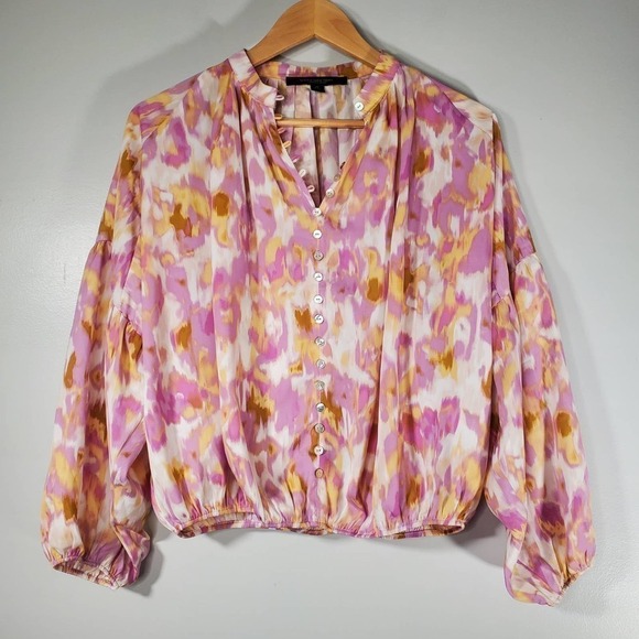 Marc New York High Neck Billow Sleeve Abstract Print Blouse Pink Size XS - Picture 8 of 8